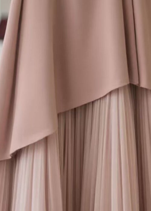 Elegant Pink Original Design Wrinkled Chiffon Skirts Summer