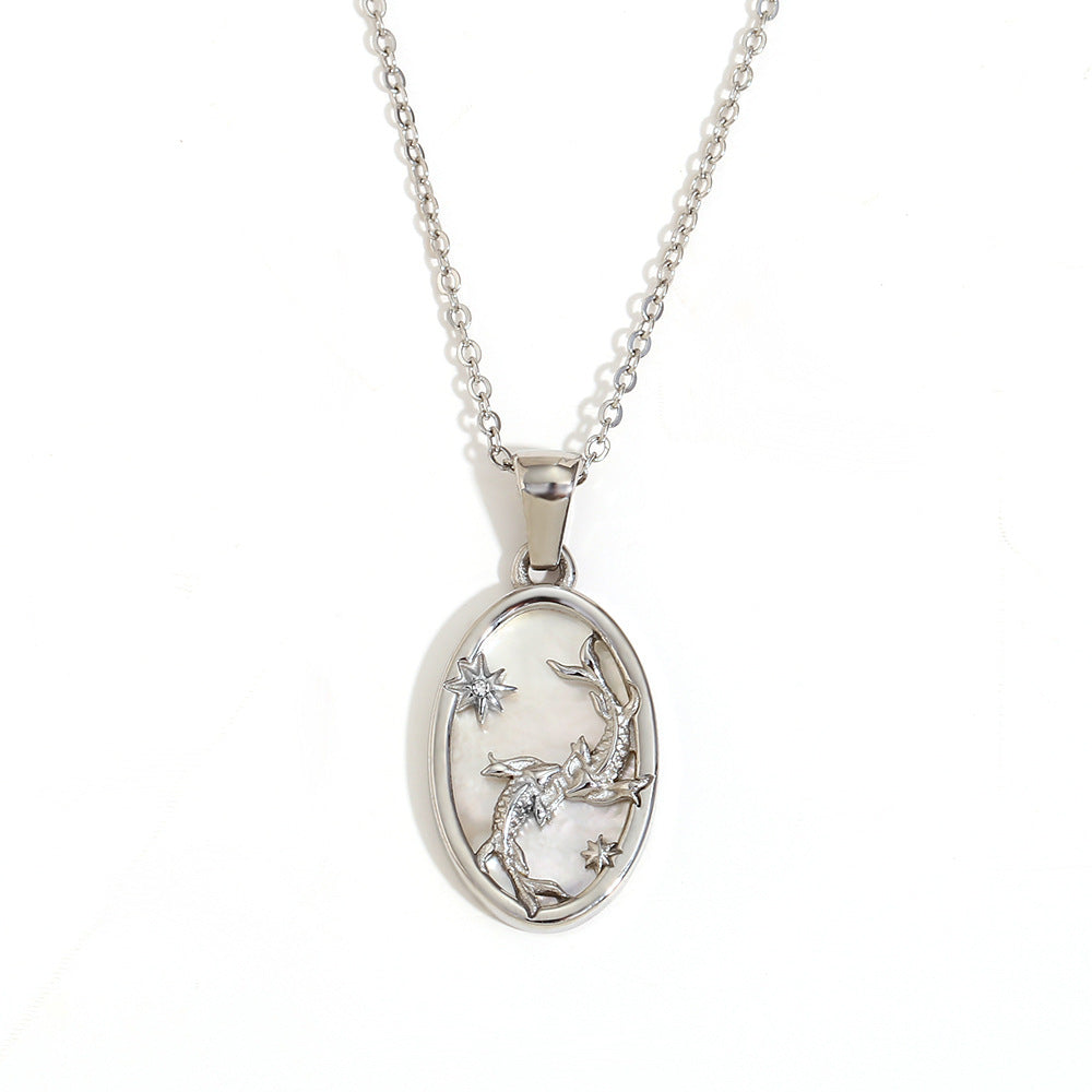 Niche Retro Pendant Stainless Steel 18K Gold Plated Red Agate Love Flower Manta Ray Necklace Female