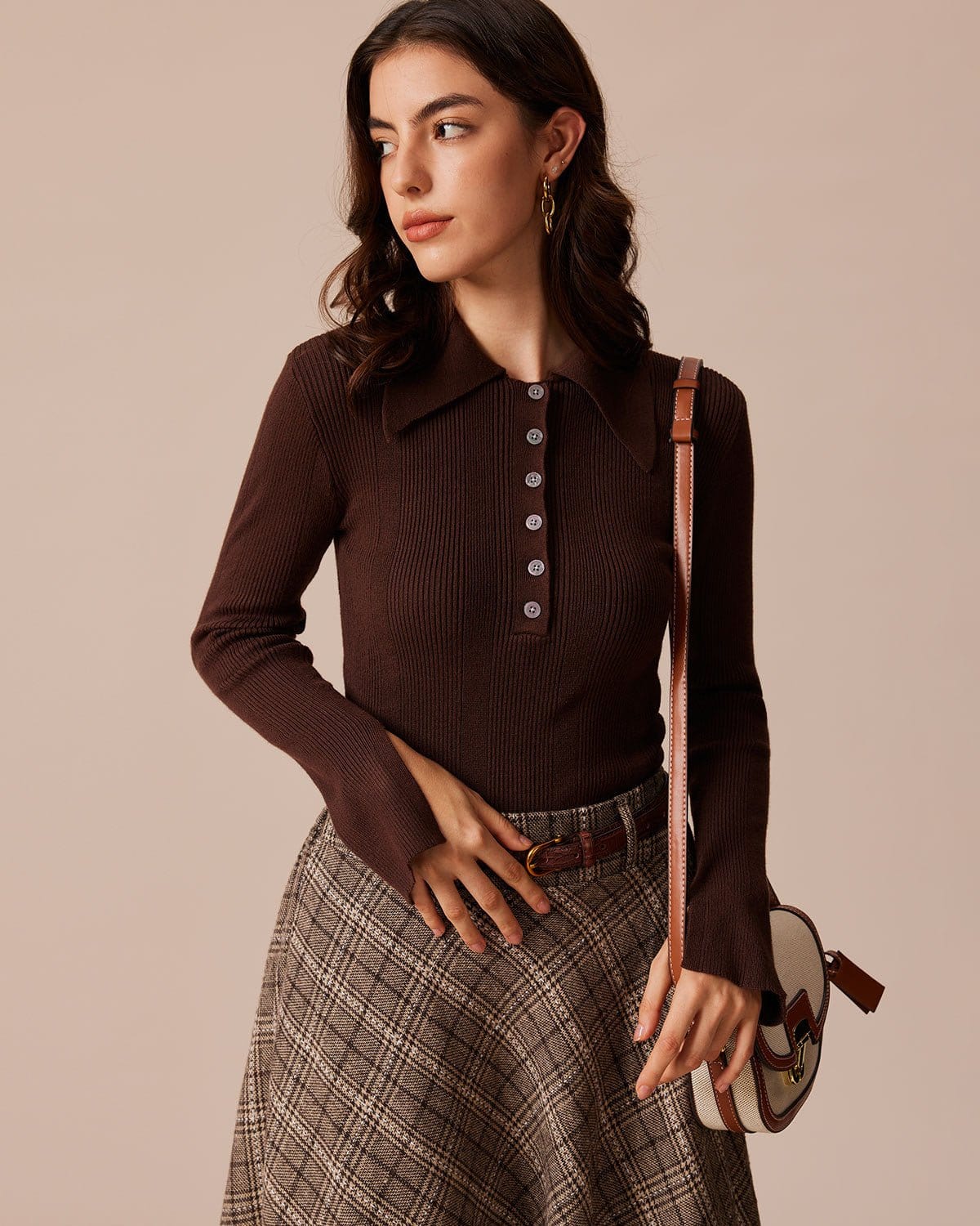 The Coffee Peter Pan Collar Button Knit Top