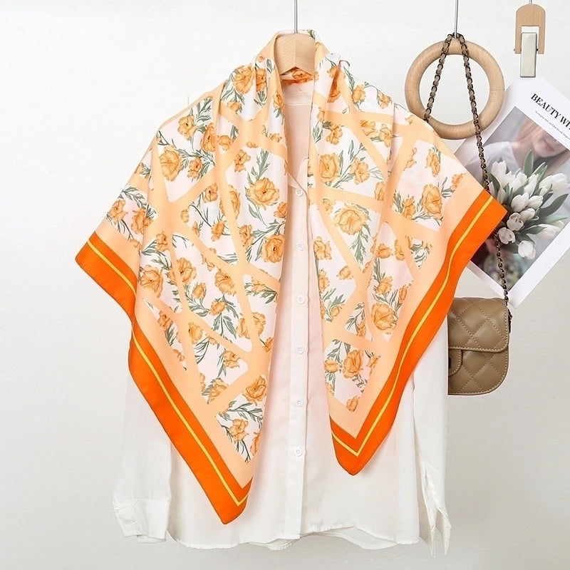 Women's Elegant Flower Polyester Printing Silk Scarf