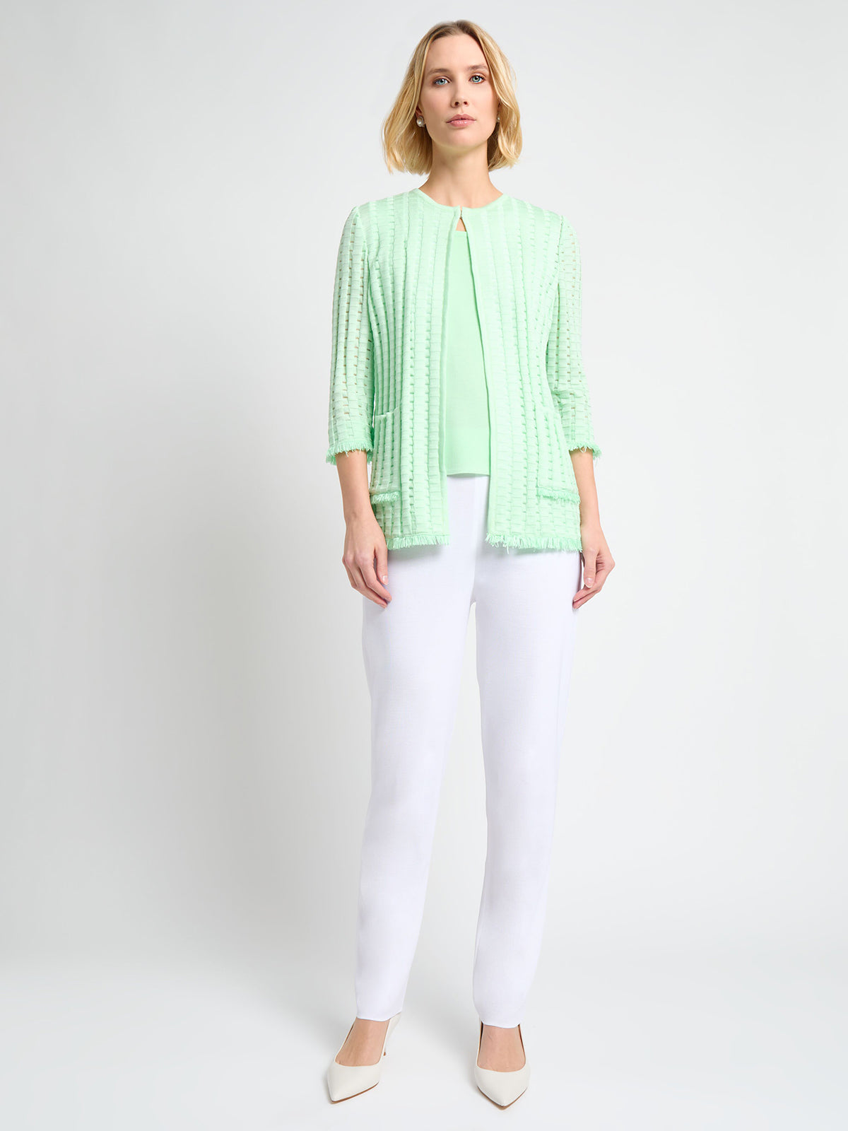 Heritage Fringe Trim Tonal Burnout Knit Jacket - True Fit