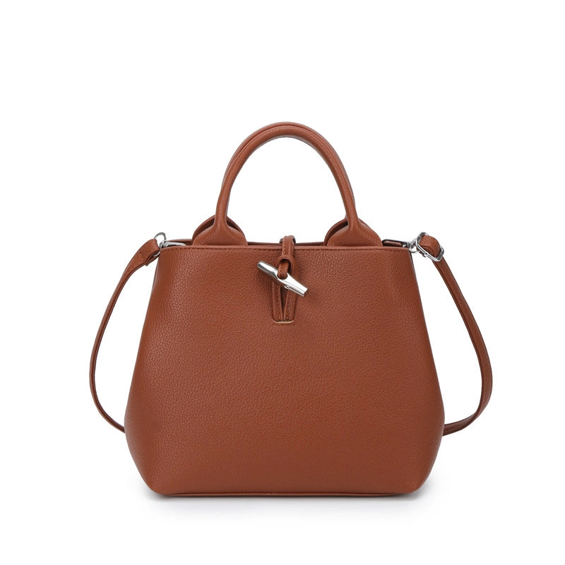 Women's Pu Leather Solid Color Classic Style Bucket Zipper Crossbody Bag