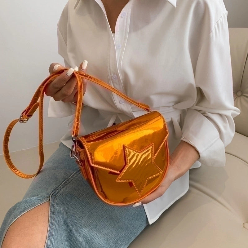 Women's Small Pu Leather Star Basic Semicircle Magnetic Buckle Shoulder Bag