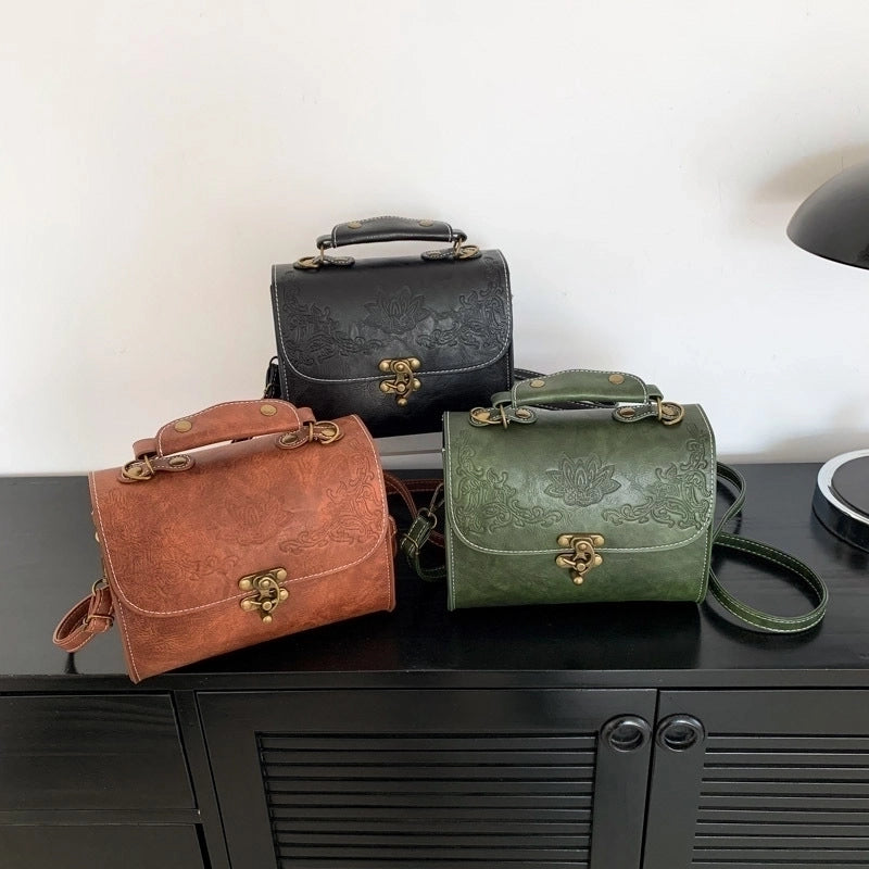 Women's Pu Leather Solid Color Vintage Style Classic Style Square Lock Clasp Handbag Crossbody Bag