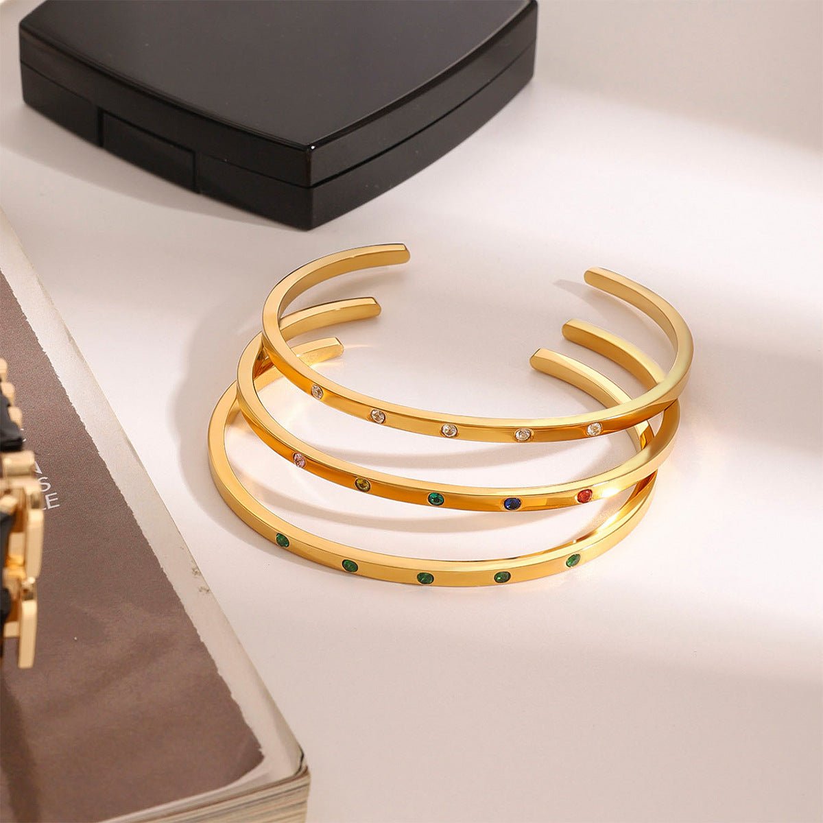 Stainless Steel Rhinestone Open Bracelet High Version Bracelet Titanium Steel Hand Jewelry Bracelet