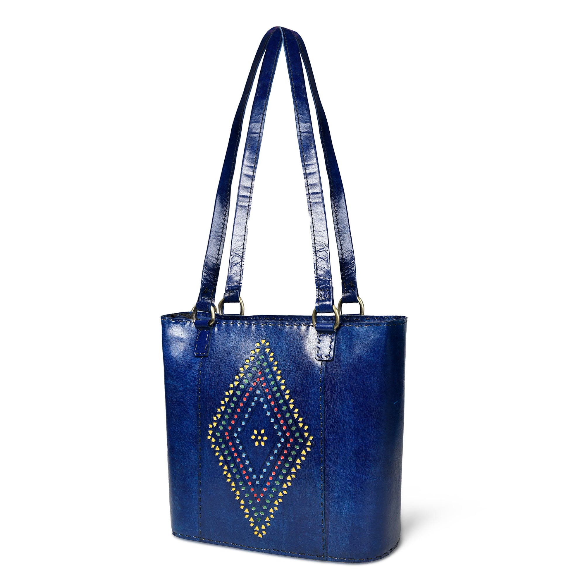 Solid Structure Blue Leather Mini Tote