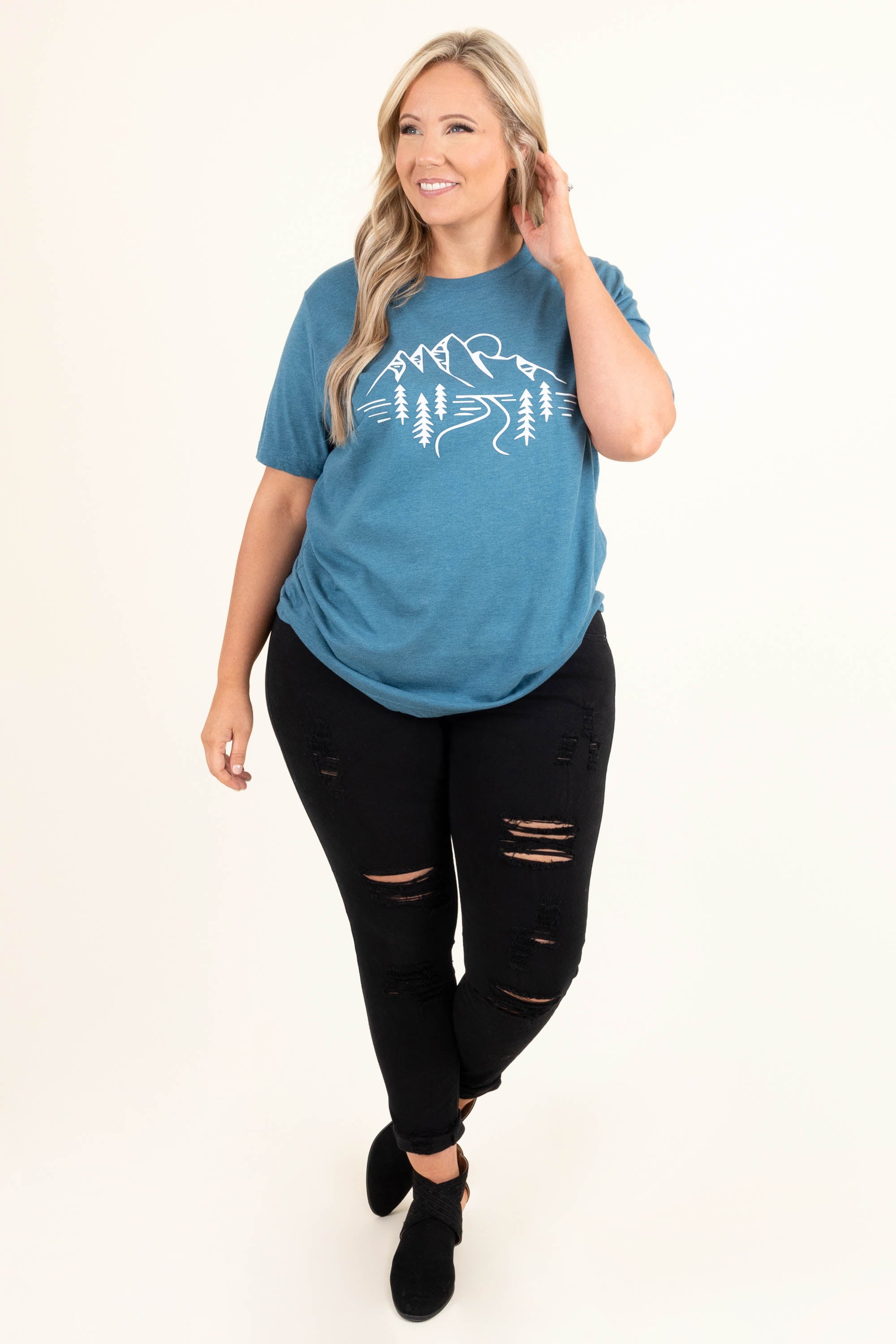 Exploring Nature Tee. Heather Deep Teal