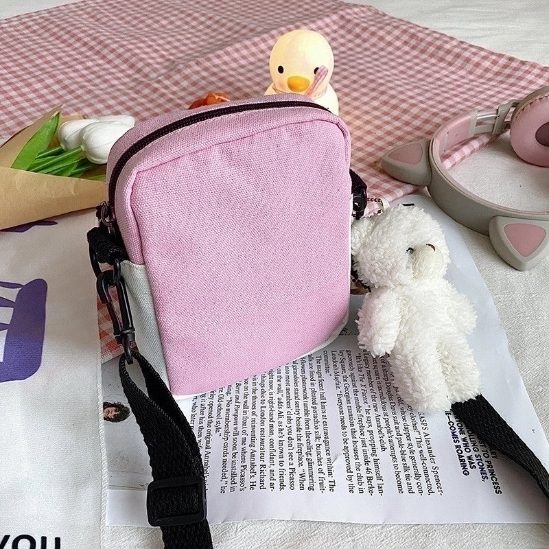 Women's Small Canvas Animal Color Block Basic Preppy Style Square Zipper Shoulder Bag Canvas Bag Crossbody Bag