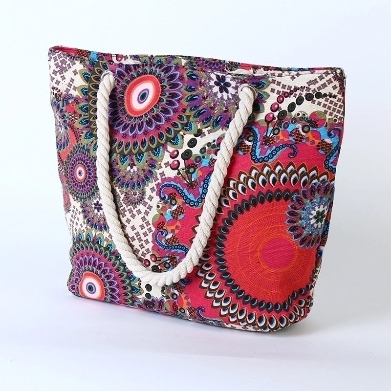 Women's Large Canvas Stripe Vintage Style Open Shoulder Bag