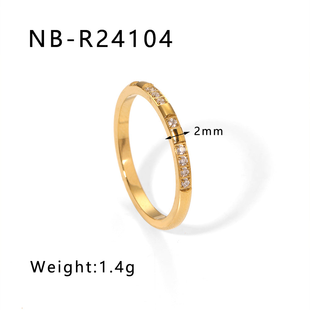 Popular Stainless Steel Diamond-Studded Sparkling Style Elegant Ladies Twist Texture Stacking