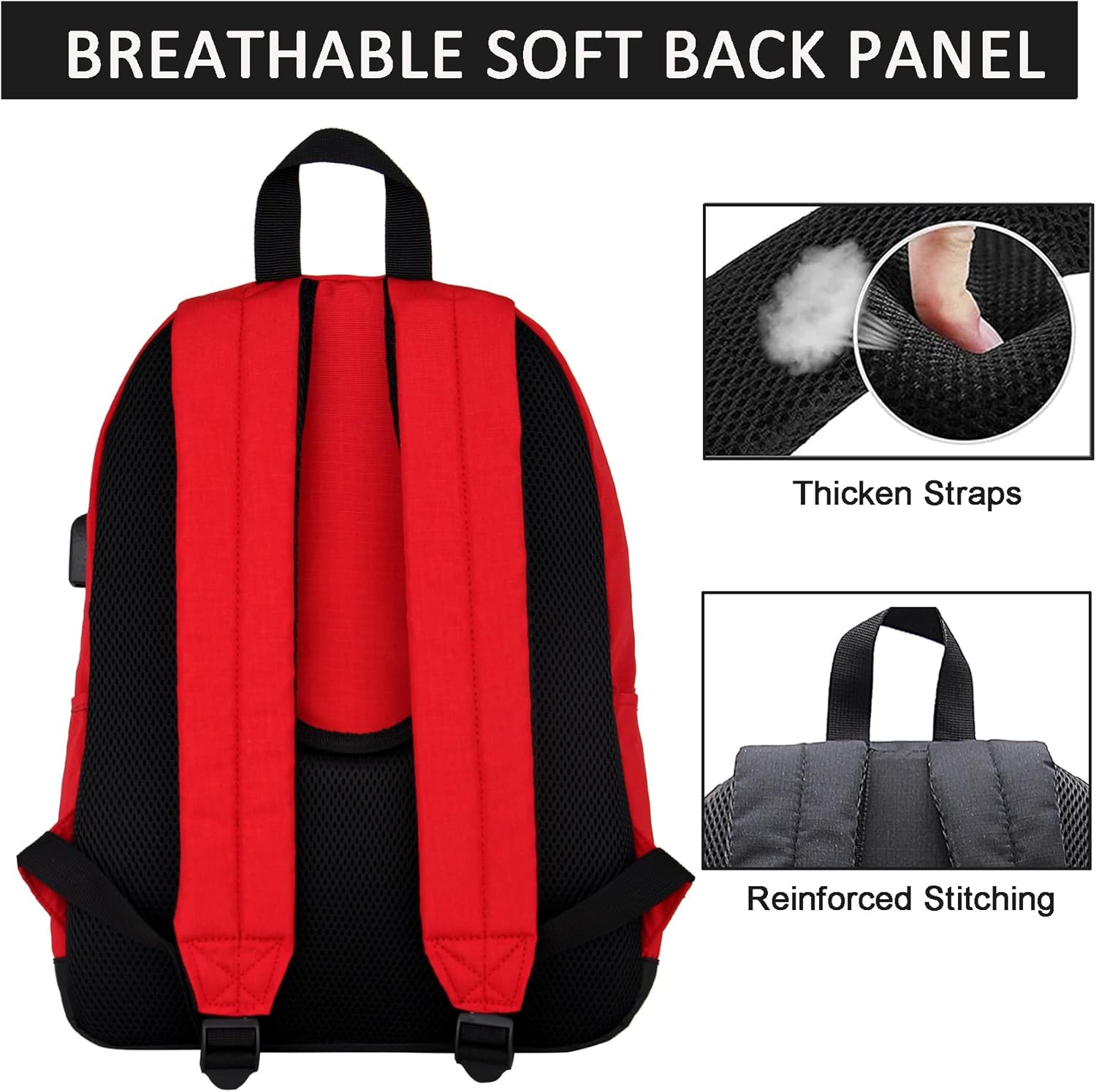 SUPACOOL Casual Laptop Backpack for Men and Women, School Backpack for Boys and Girls, College Bookbag, USB Charging Port, Lightweight Back Pack(Black)