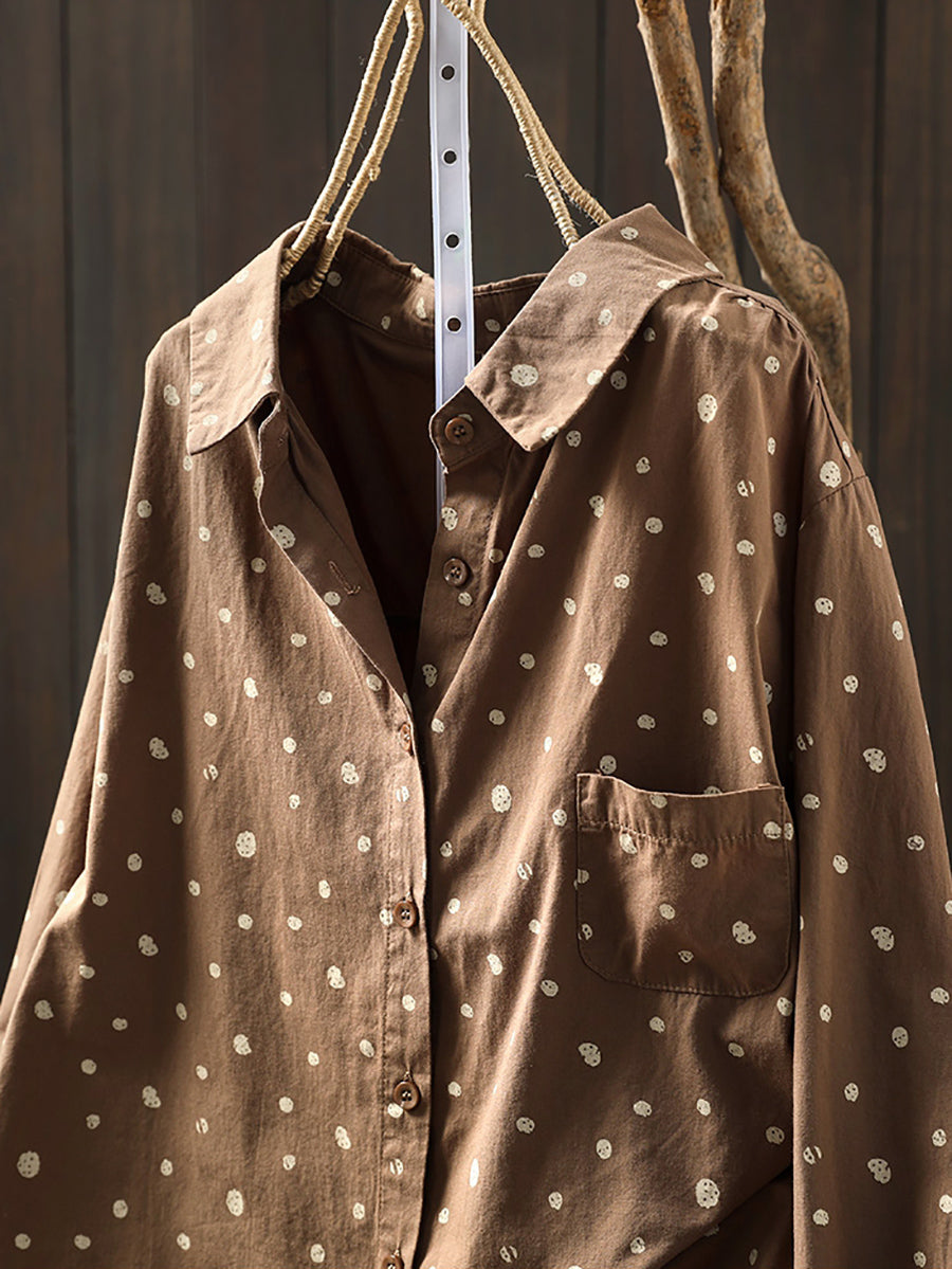 Women Summer Artsy Irregular Dot Cotton Shirt
