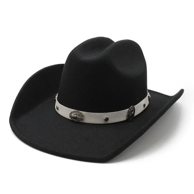 Unisex Retro Cowboy Style Solid Color Wide Eaves Fedora Hat