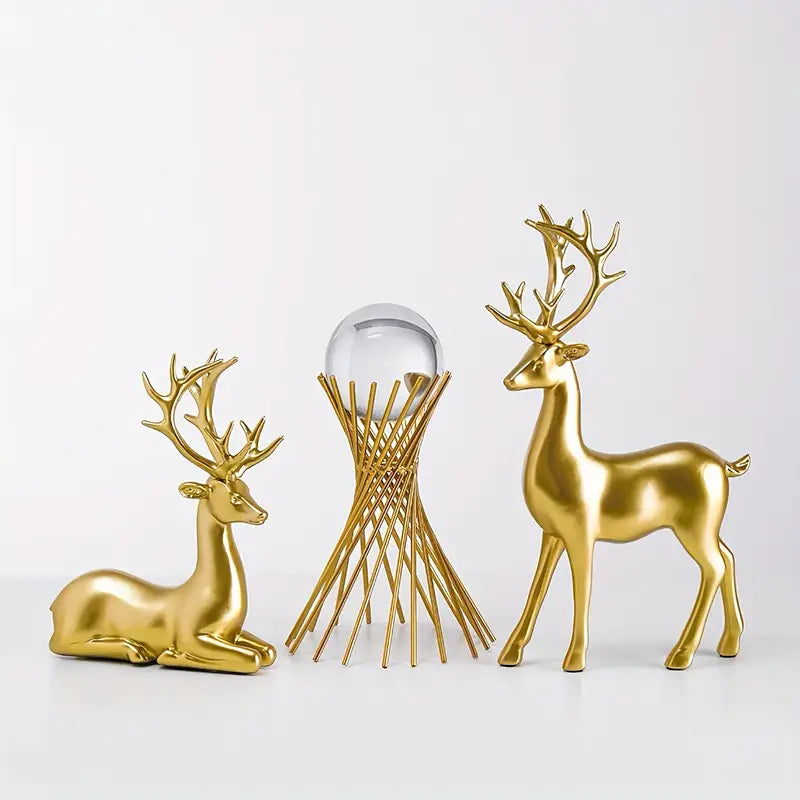 2 PIECE GOLDEN DEER FIGURINE SET 鈥?PERFECT DECOR FOR LIVING ROOM & BEDROOM