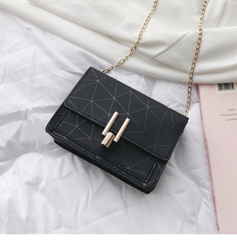Women's Pu Leather Geometric Fashion Square Lock Clasp Crossbody Bag Chain Bag