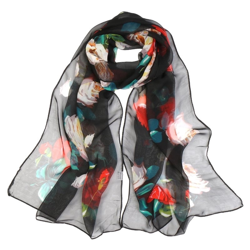 Women's Elegant Flower Georgette Printing Cotton Linen Scarves