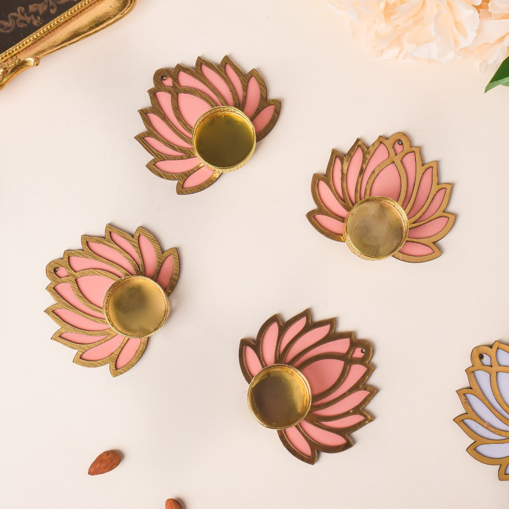 Peach Lotus Tea Light Candle Holder Set Of 4