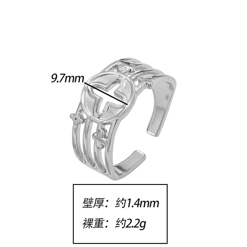 Elegant Leaves Flower Titanium Steel Open Rings