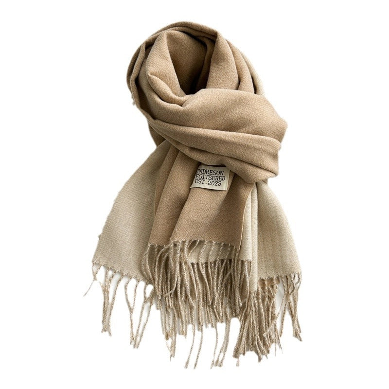Women's Basic Solid Color Imitation Cashmere Tassel Scarf