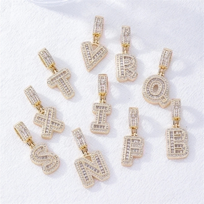 Casual Sweet Shiny Letter Copper Inlay Gold Plated Silver Plated Zircon Pendant Necklace