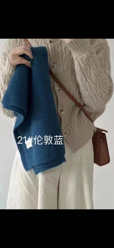 Solid Color Knitted Scarf Women's Autumn And Winter  Student Wool Warm Thickened Scarf Couple Trendy Men Couple