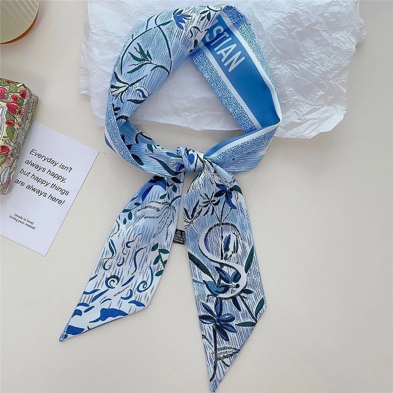Women's Lady Flower Satin Printing Silk Scarf