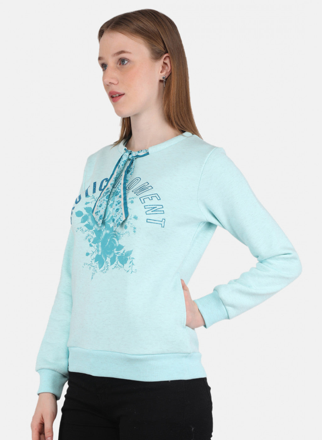 Women Aqua Blue Printed Sweatshirt