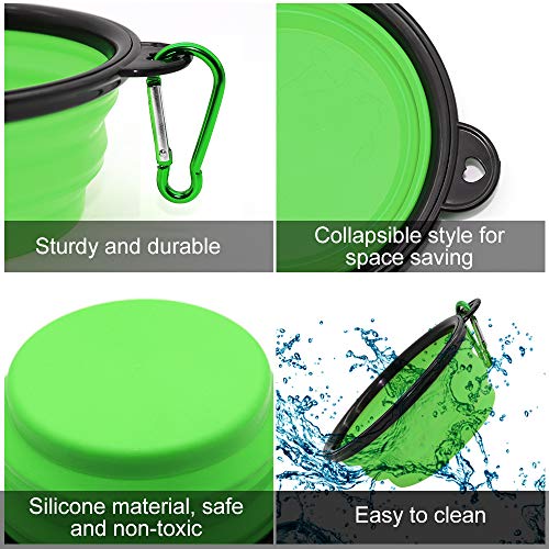 Dog Bowl Pet Collapsible Bowls. 2 Pack for Cats Dogs. Portable Pet Feeding Watering Dish for Walking Parking Traveling with 2 Carabiners (Small. Blue+Green)