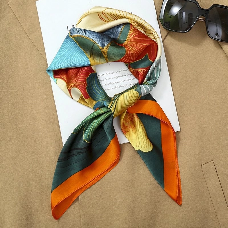 70*70  Striped Silk Scarf Women's Small Square Scarf  Versatile Professional Small Scarf Summer Thin Decorative Scarf