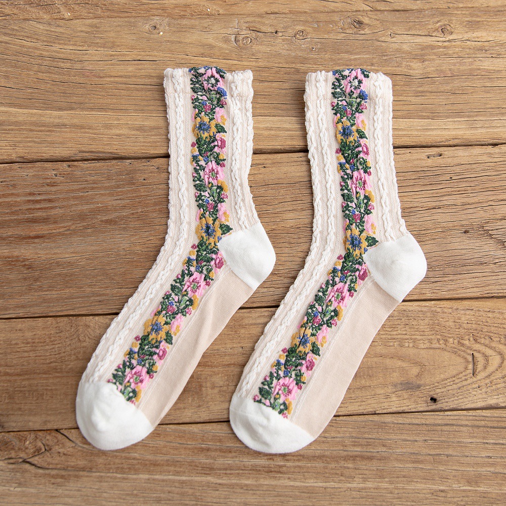 Vintage Ethnic Flowers Medium Tube Socks