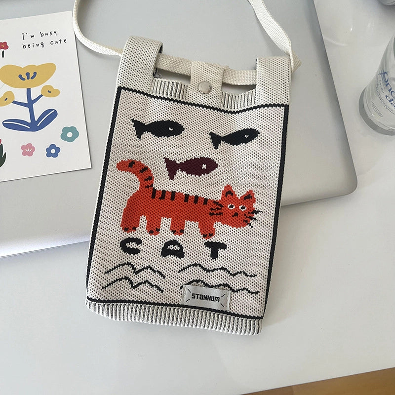 Women's Polyester Printing Animal Color Block Cute Square Buckle Shoulder Bag Phone Wallets