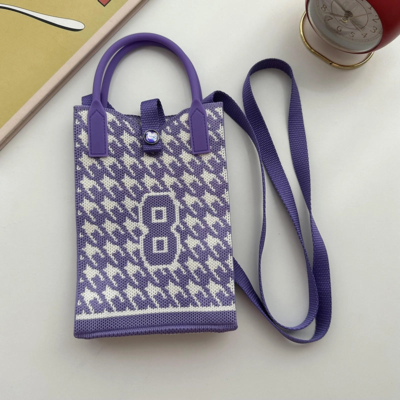 Unisex Small Knit Stripe Heart Shape Basic Vintage Style Weave Square Lock Clasp Phone Wallets
