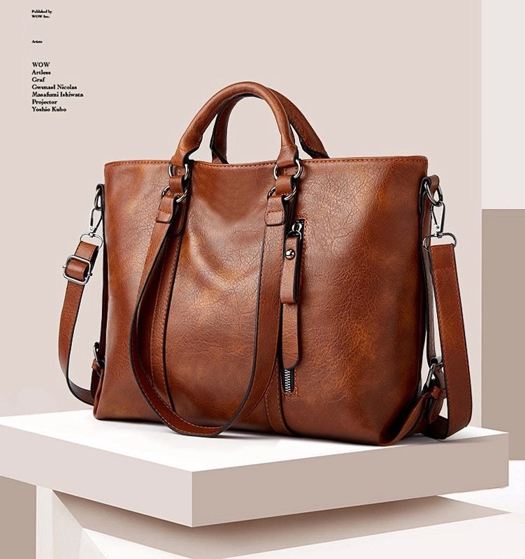 Women's Large PVC Solid Color Basic Classic Style Square Zipper Tote Bag