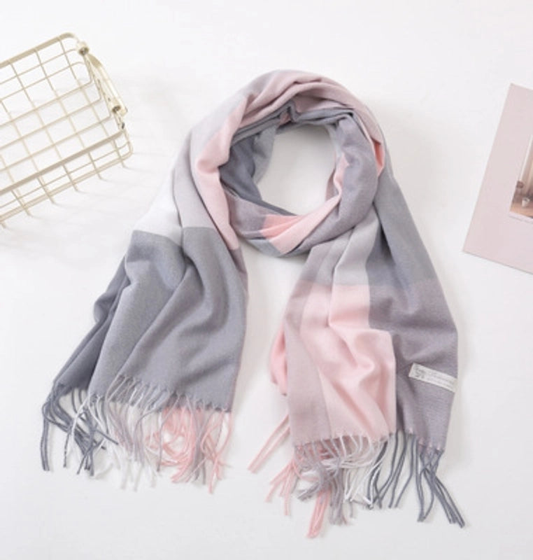 Women'S Fashion Plaid Imitation Cashmere Tassel Scarf