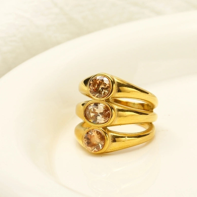 3 Pieces Minimalist Commute Geometric Titanium Steel Inlay Zircon Rings