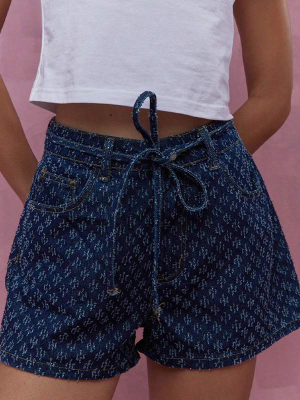 Wide Leg Split-Joint Tied Waist Denim Shorts