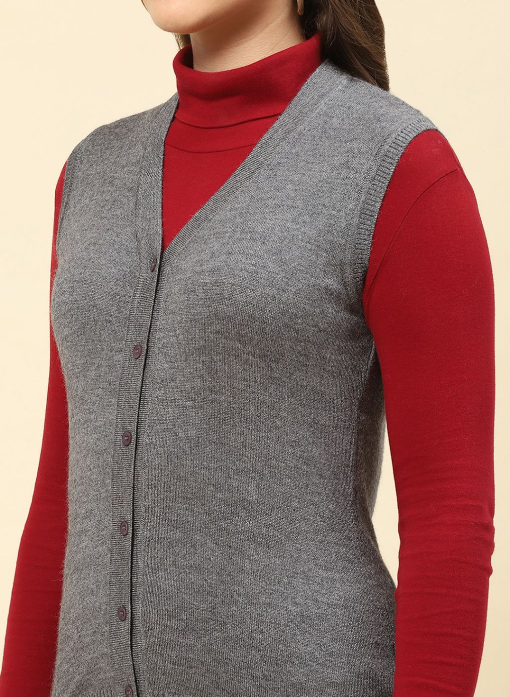 Women Grey Solid Modal Nylone Cardigan