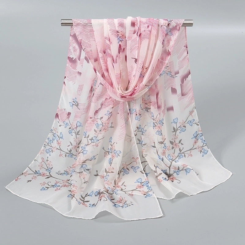 Women's Sweet Flower Chiffon Printing Silk Scarf