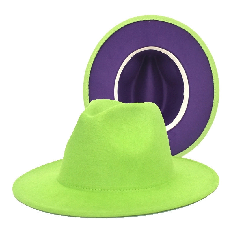 Popular Two-color Woolen Hat Women's Fashion Wide-brimmed Felt Hat Hat Jazz Hat Men