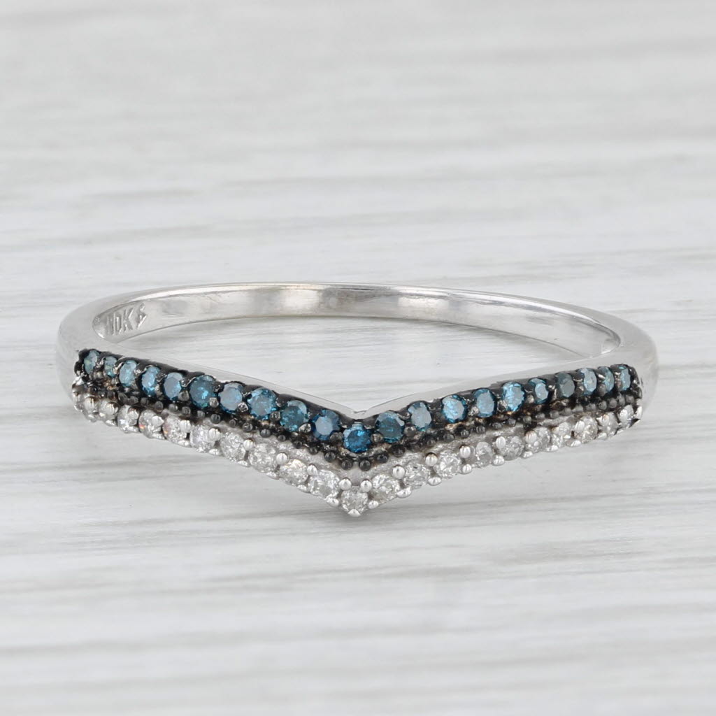 0.17ctw Blue White Diamond Contoured Ring 10k White Gold Wedding Anniversary