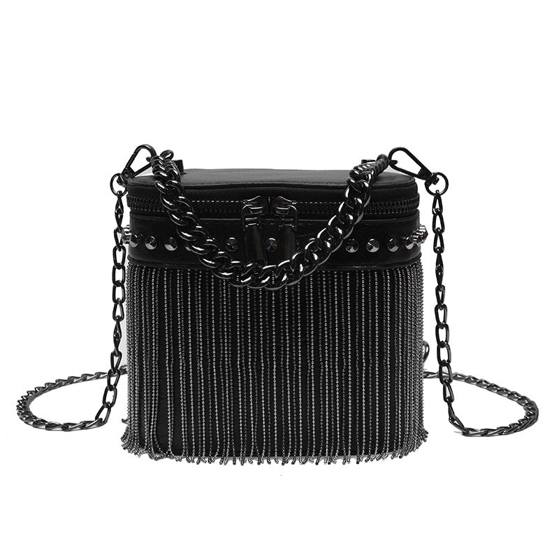 Women's Small Pu Leather Solid Color Fashion Tassel Square Zipper Crossbody Bag