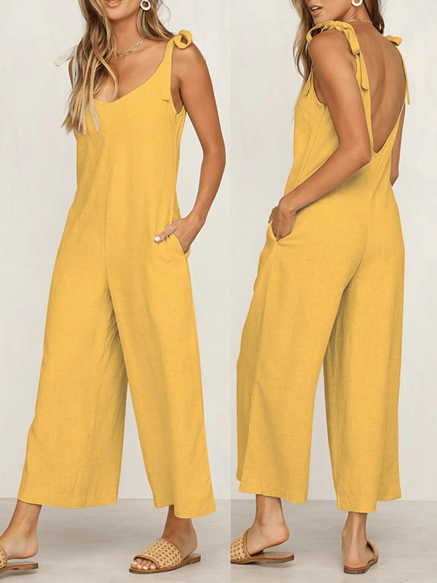 Women's Loose Casual Cotton Linen Jumpsuit