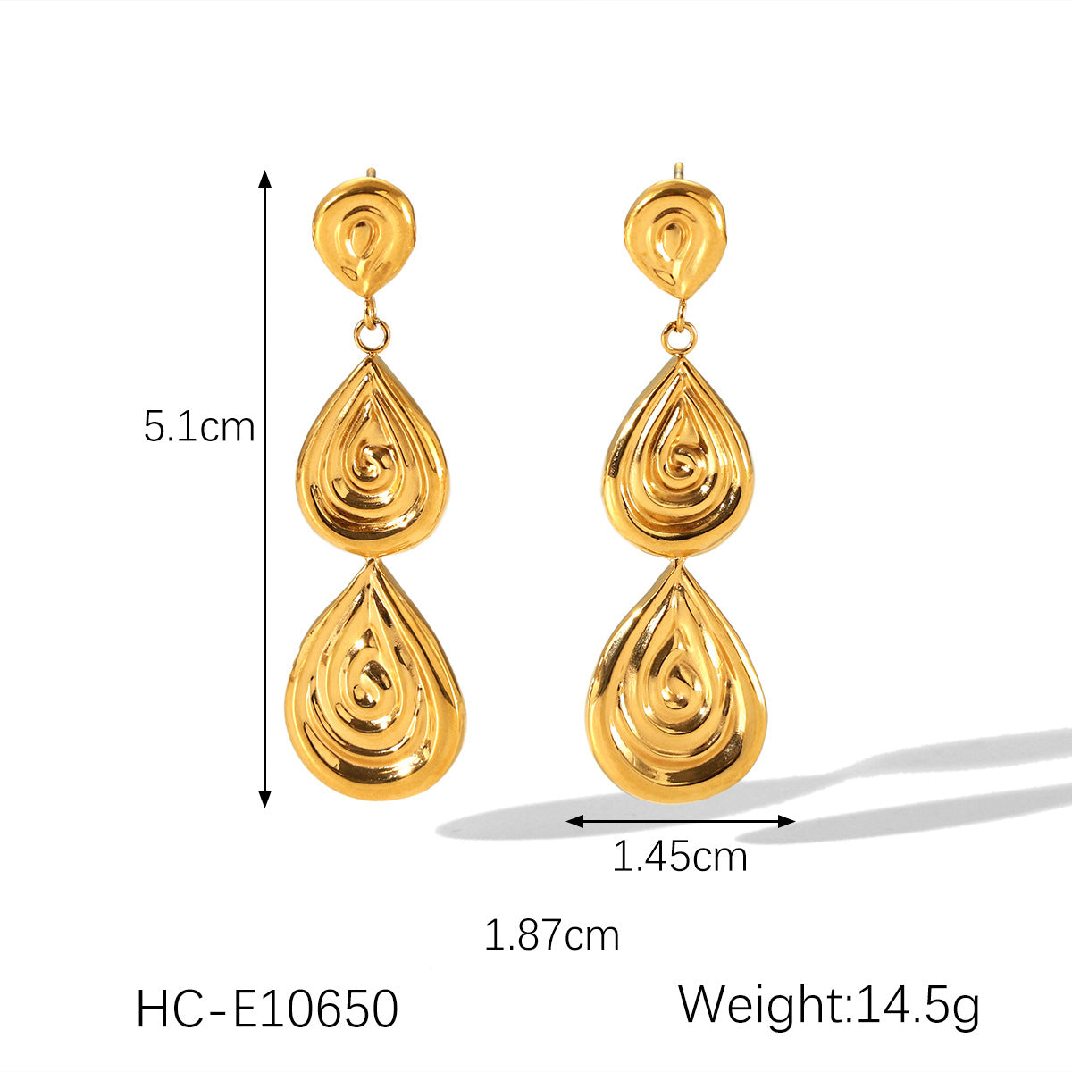 Stainless Steel Relief Thread Irregular Pendant Necklace Design Casting Titanium Steel Earrings
