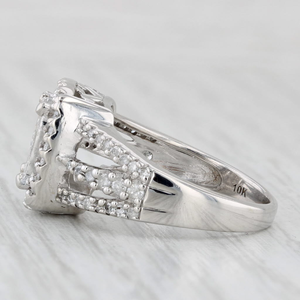 0.91ctw Princess Diamond Halo Engagement Ring 10k White Gold Size 7