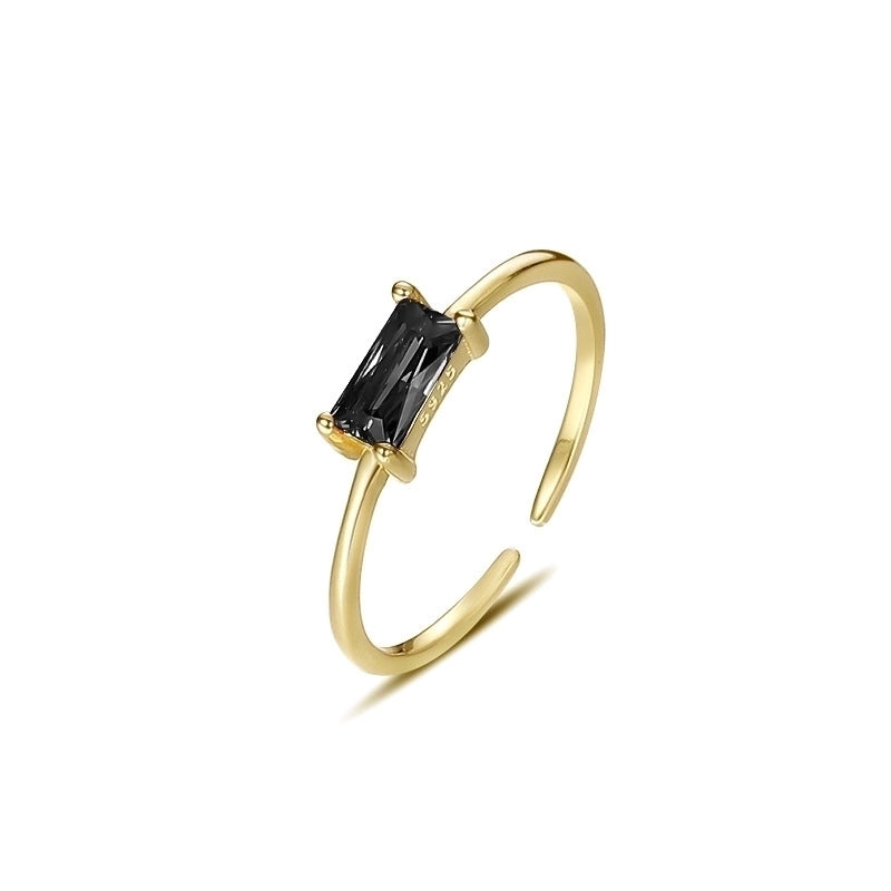 Silver Zircon Rectangle Open Ring