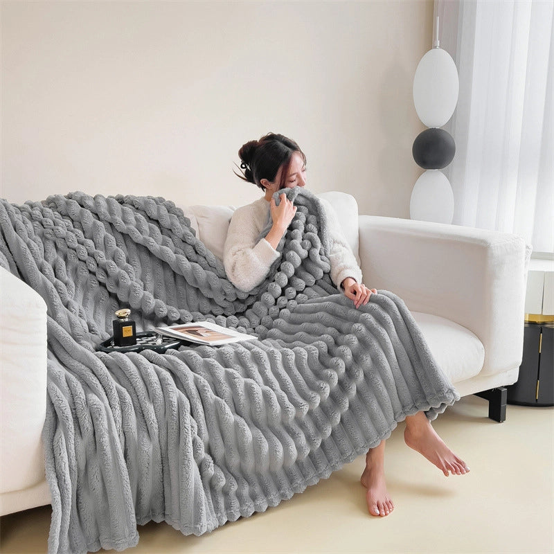 Short Velvet Rabbit Fur Blanket Thickened Light Luxury Blanket Office Nap Blanket Sofa Blanket Coral Velvet Flannel Bed