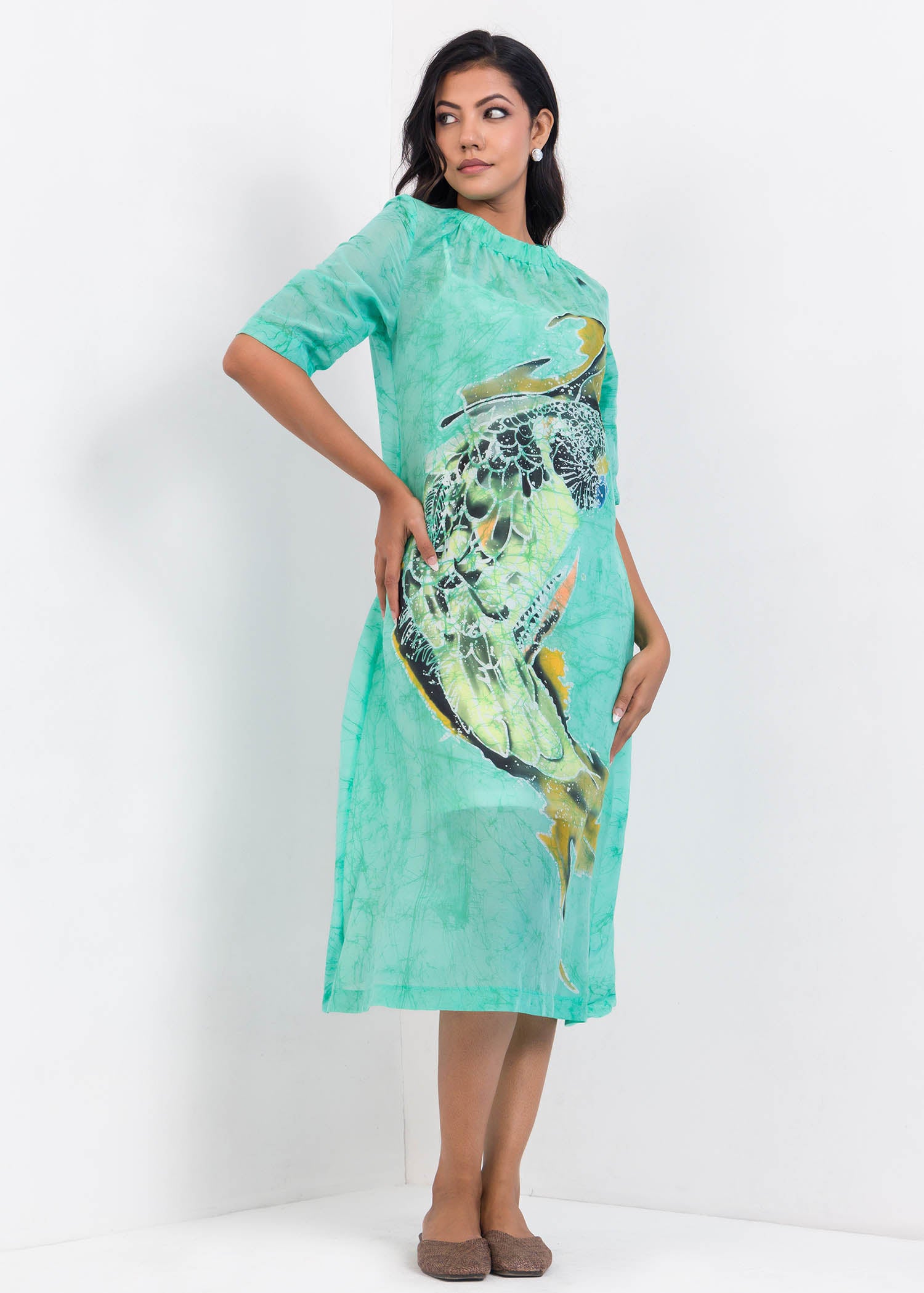 Birdie detailed batik mid - calf dress