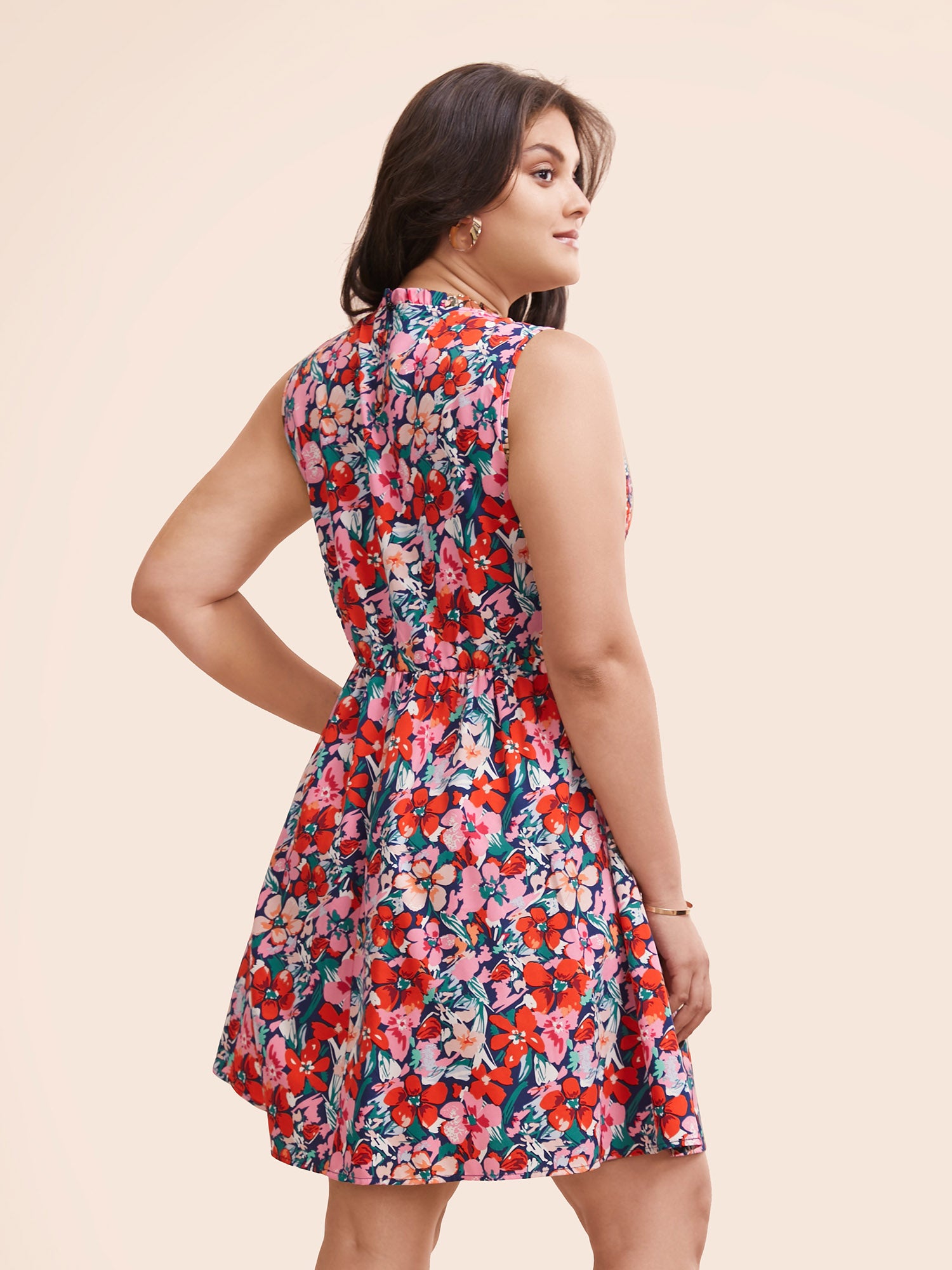 Floral Shirred Frill Trim Tank Dress