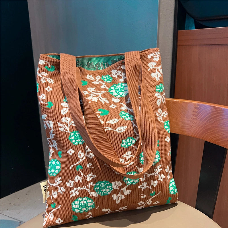 Women's Medium Knit Animal Flower Cute Open Shoulder Bag