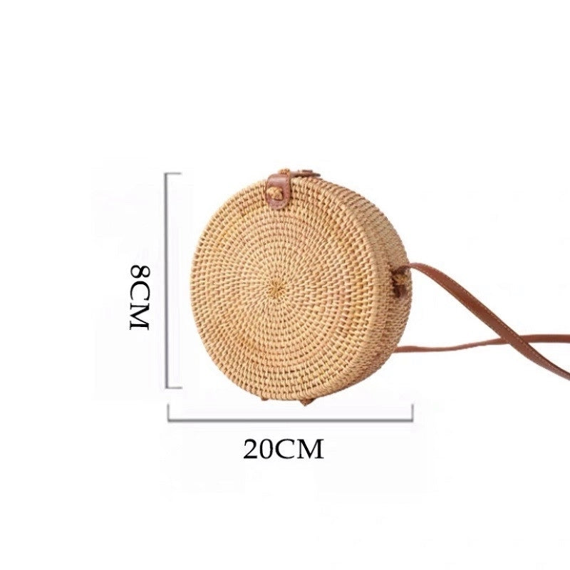 Women's Medium Straw Solid Color Vacation Beach Weave Hook Loop Straw Bag